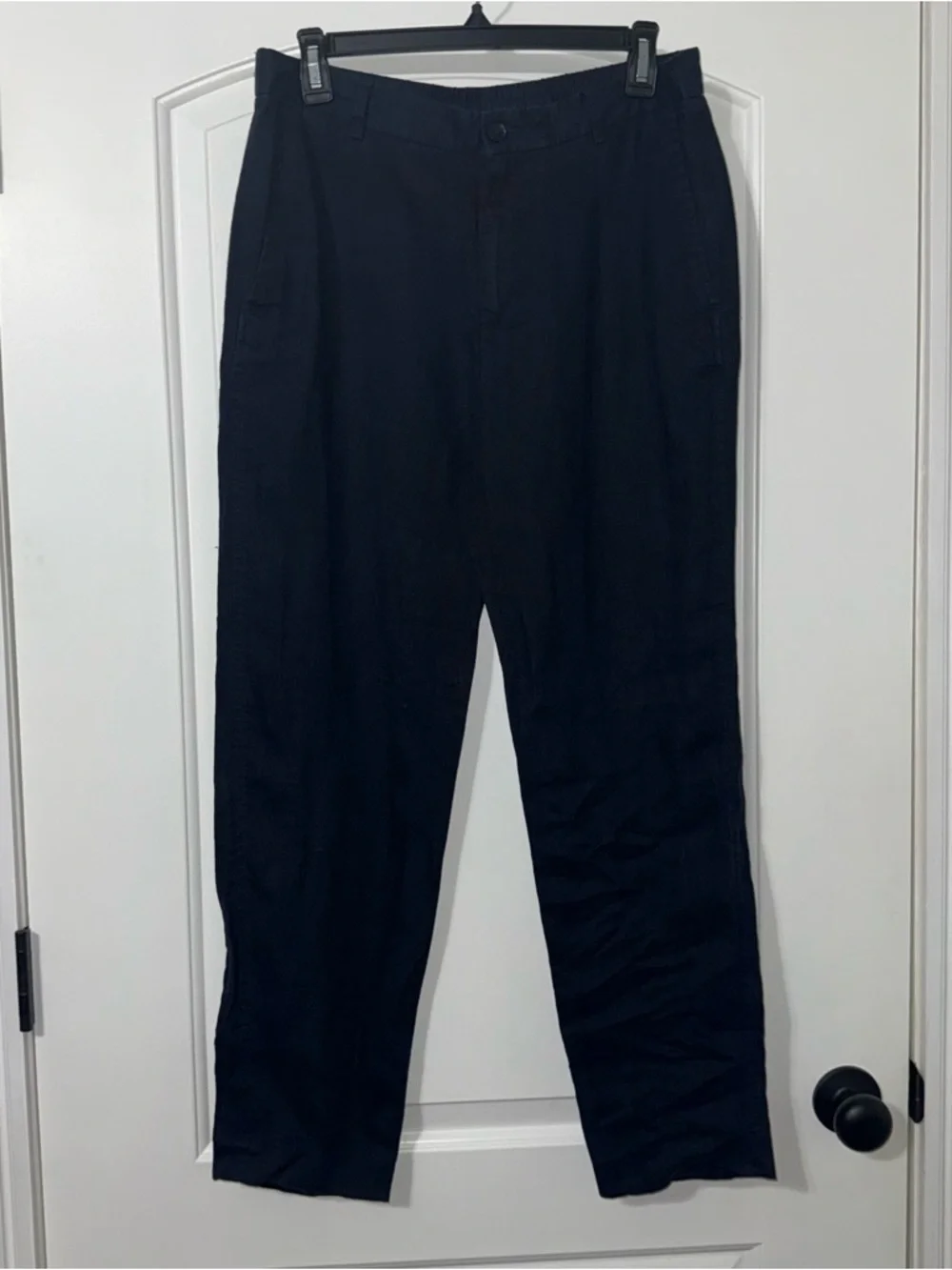 Zara Navy Linen Straight Leg Pants